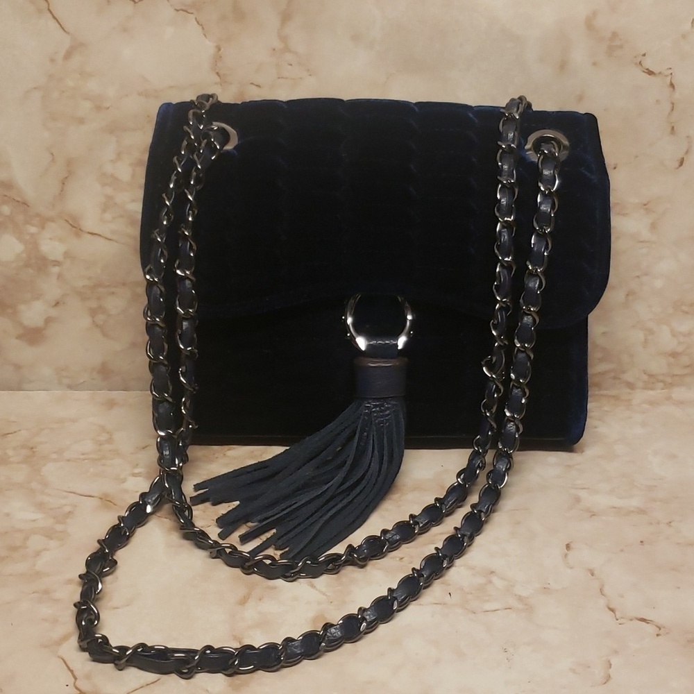 Aimee Kestenberg velvet and leather flap clousure crossbody/shoulder bag